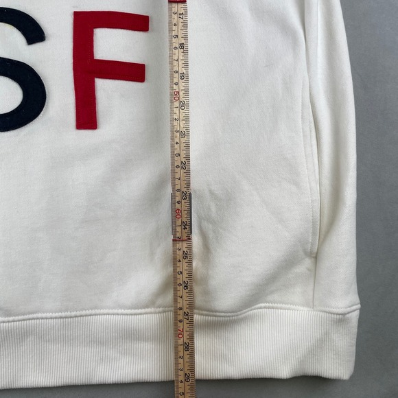 Pull&Bear Sweatshirt Mens EUR L White Crewneck NY LA SF Felt‎ Applique Graphic - Picture 7 of 8